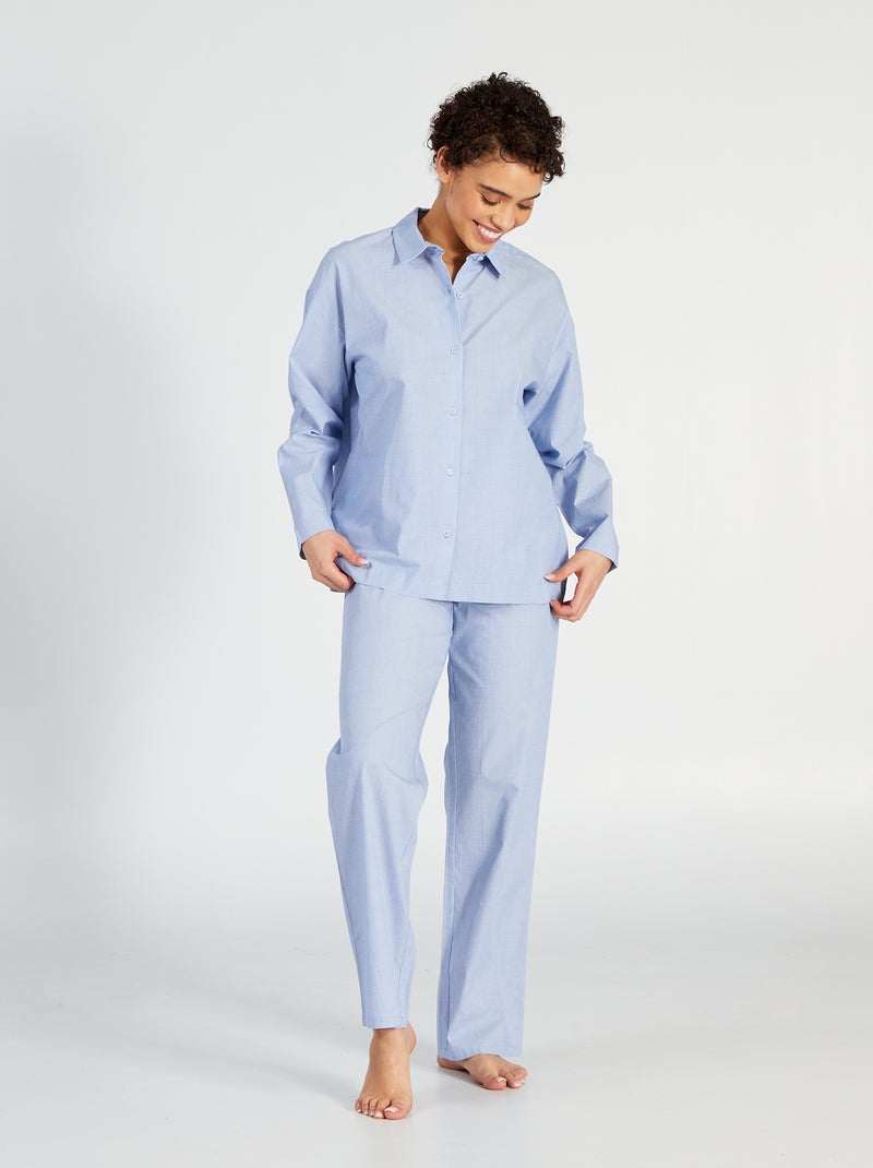 Conjunto de pijama comprido camisa + calças - 2 peças BRANCO - Kiabi