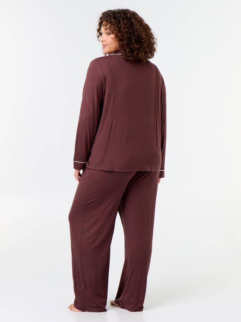 Conjunto de pijama comprido camisa + calças - 2 peças Castanho - Kiabi
