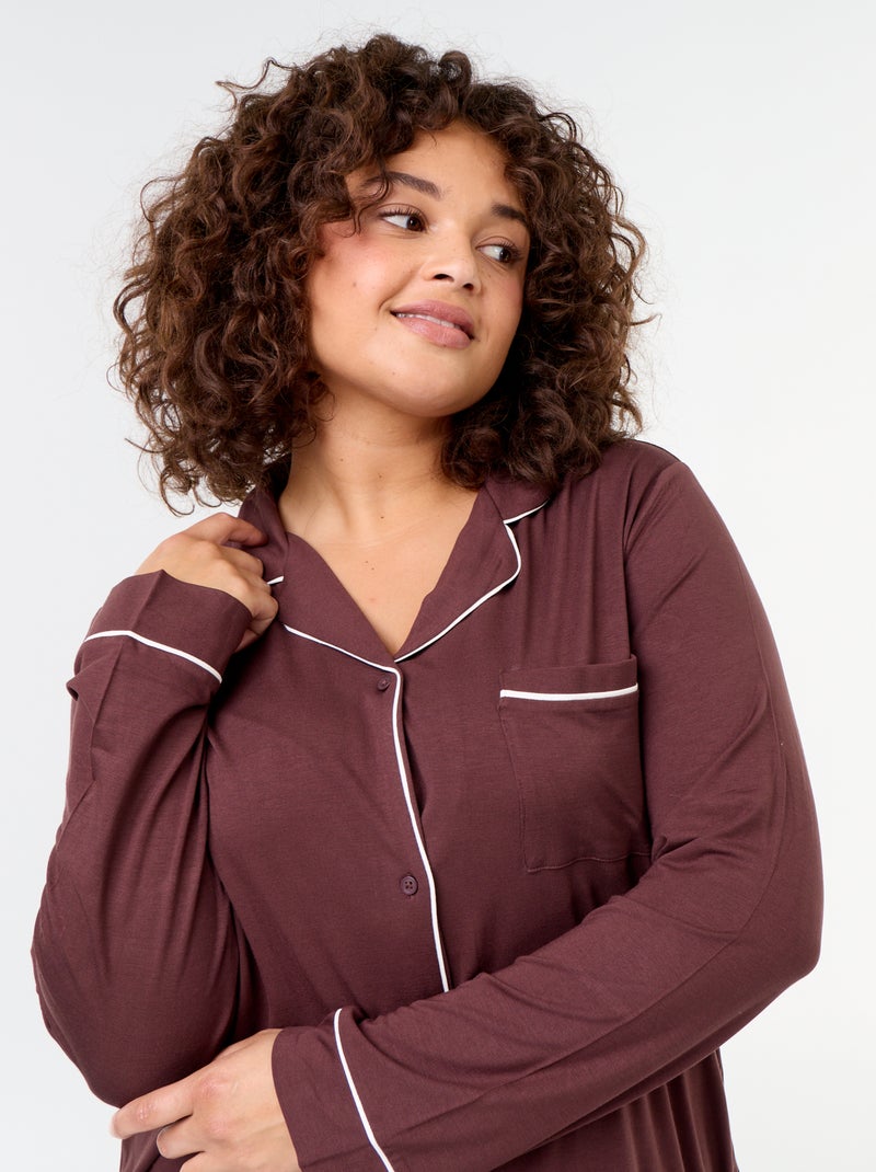 Conjunto de pijama comprido camisa + calças - 2 peças Castanho - Kiabi