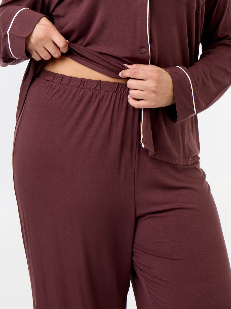Conjunto de pijama comprido camisa + calças - 2 peças Castanho - Kiabi