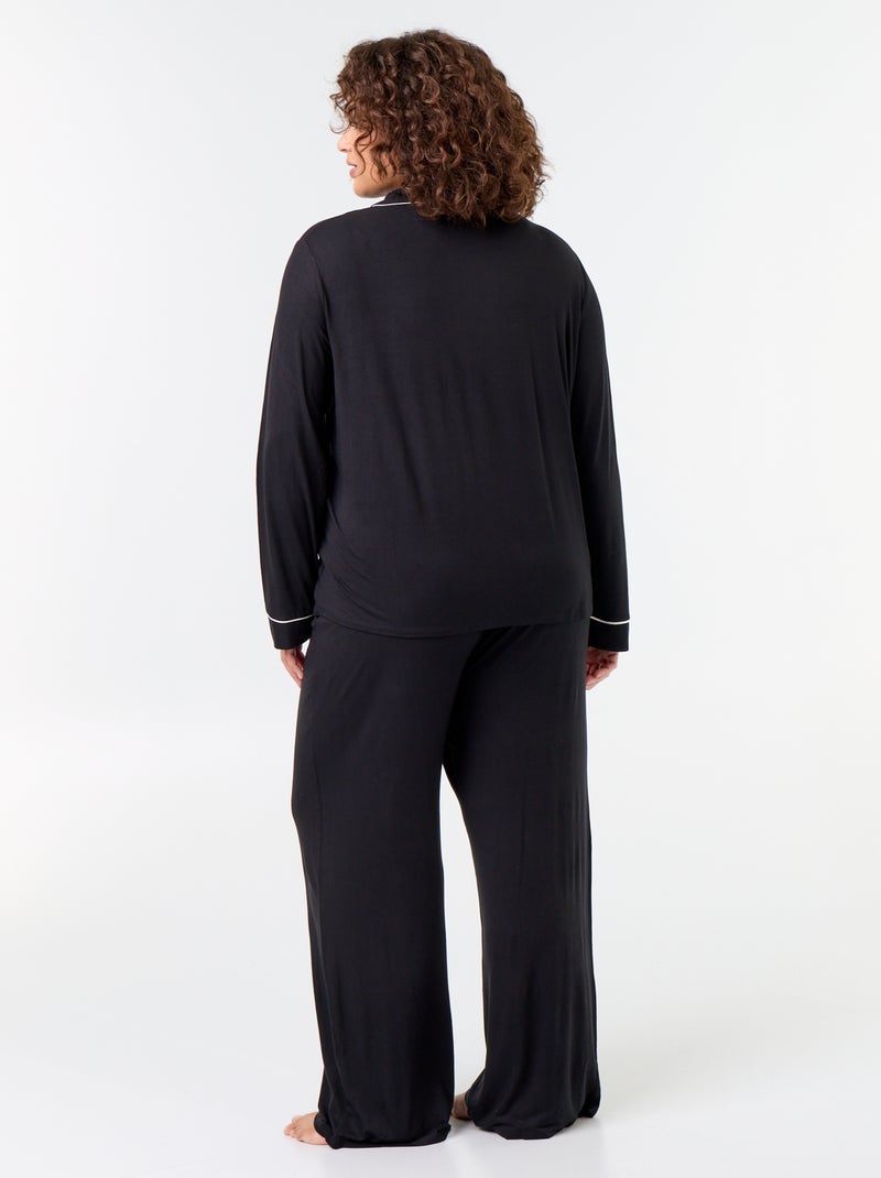 Conjunto de pijama comprido camisa + calças - 2 peças Preto - Kiabi