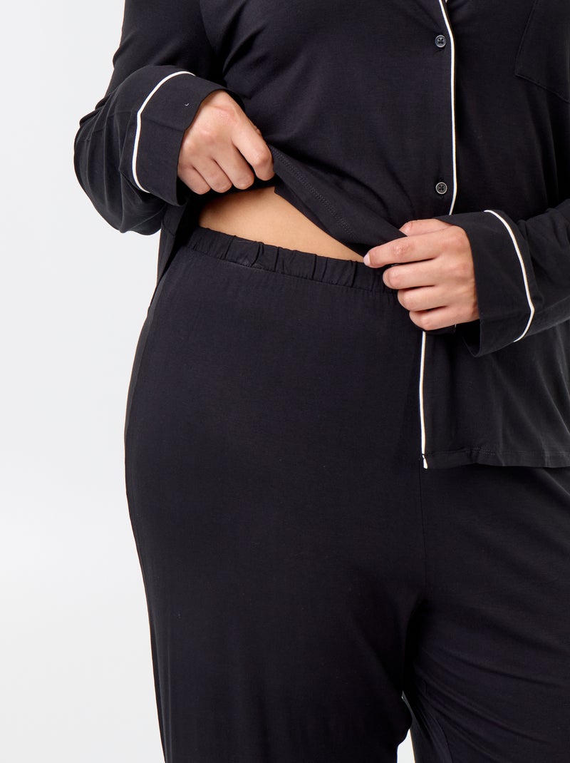 Conjunto de pijama comprido camisa + calças - 2 peças Preto - Kiabi