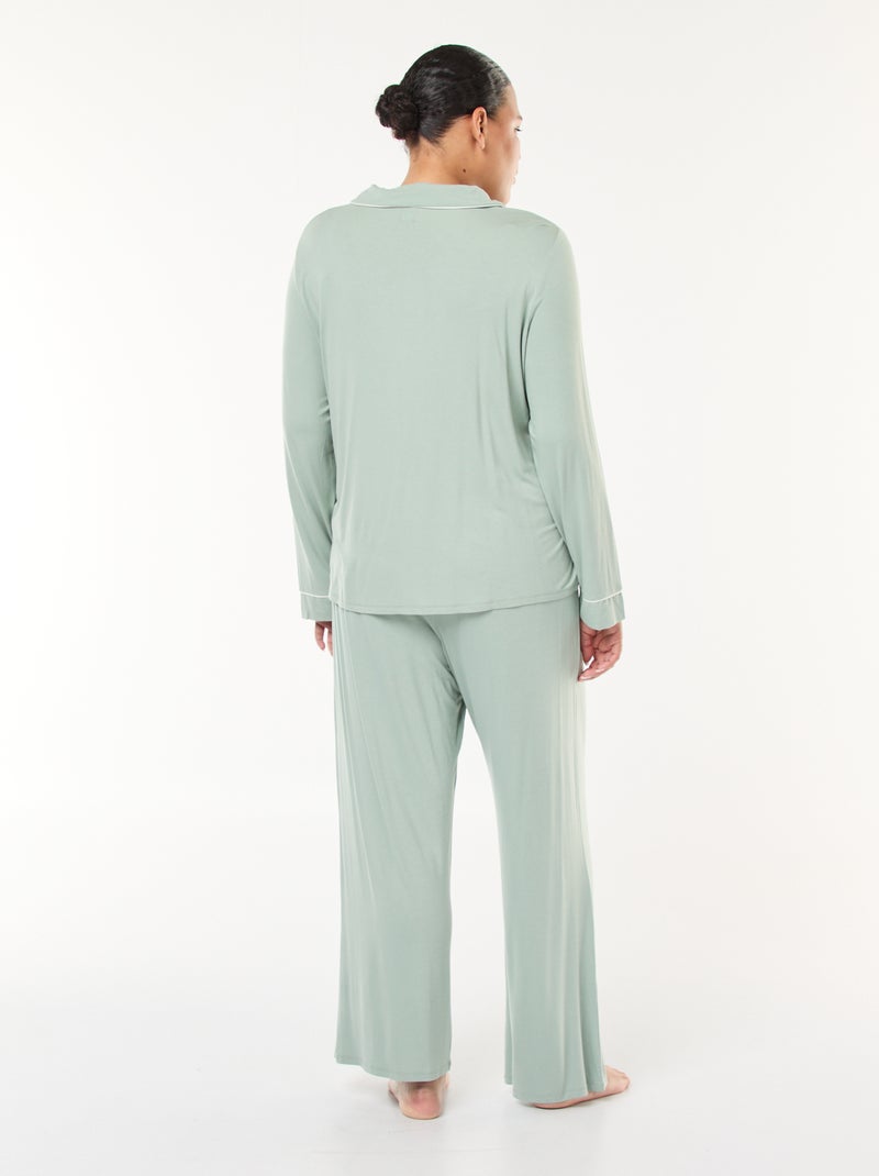 Conjunto de pijama comprido camisa + calças - 2 peças Verde - Kiabi