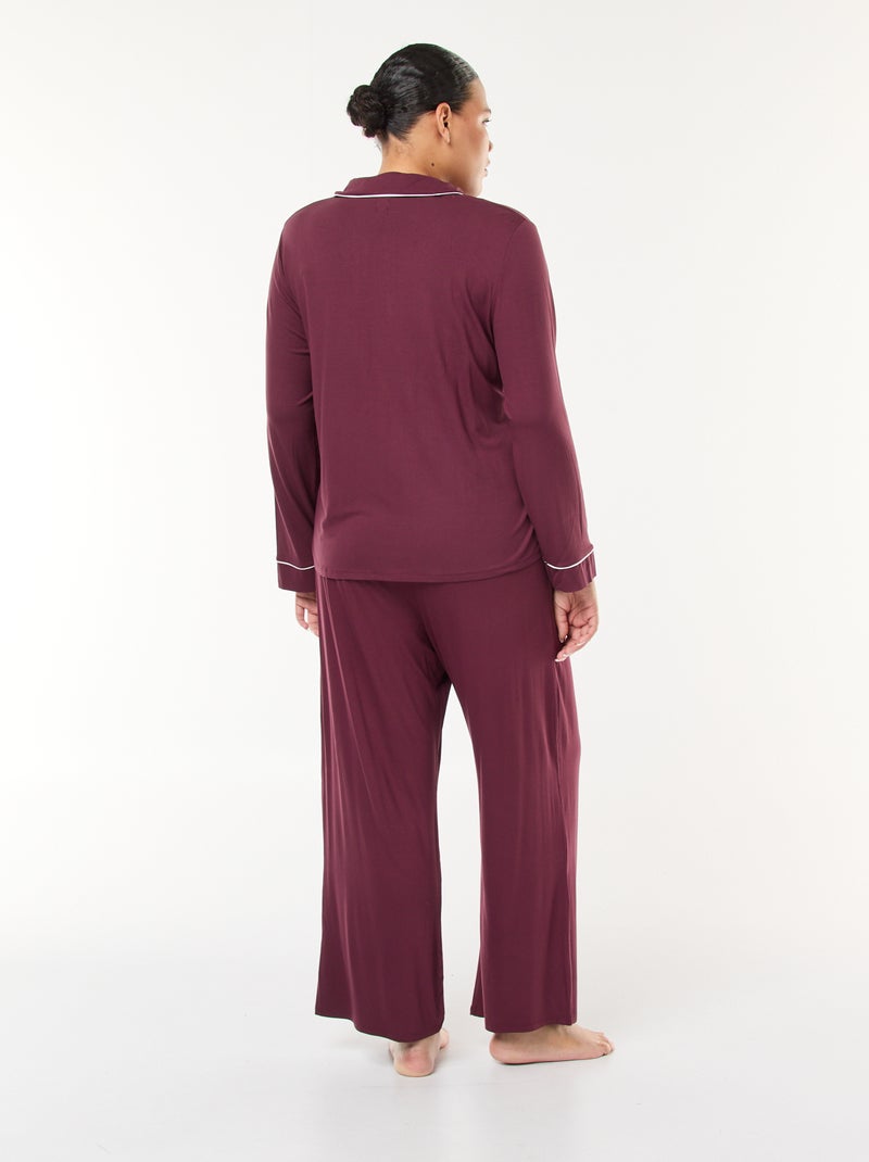 Conjunto de pijama comprido camisa + calças - 2 peças Vermelho - Kiabi