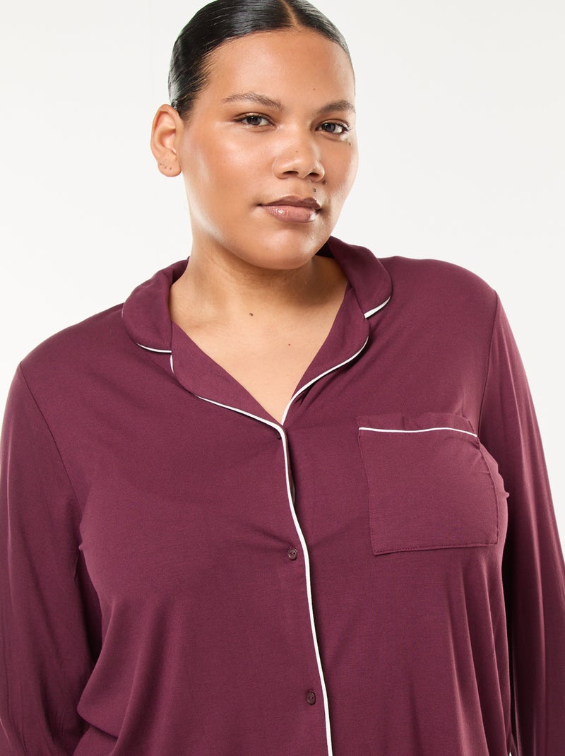 Conjunto de pijama comprido camisa + calças - 2 peças Vermelho - Kiabi