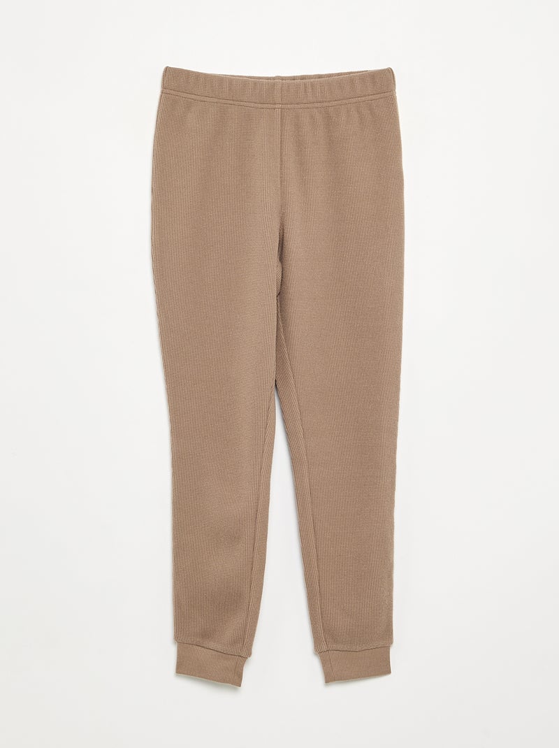 Conjunto de pijama comprido canelado - 2 peças Bege - Kiabi