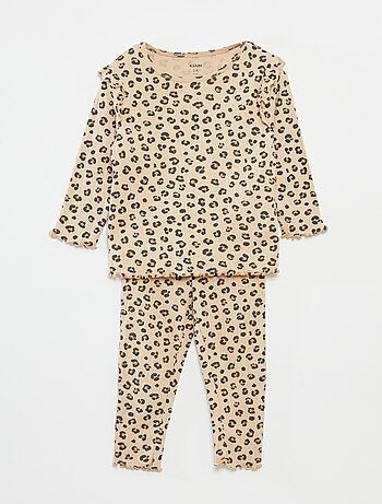 Conjunto de pijama comprido canelado - 2 peças