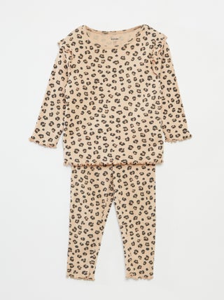Conjunto de pijama comprido canelado - 2 peças