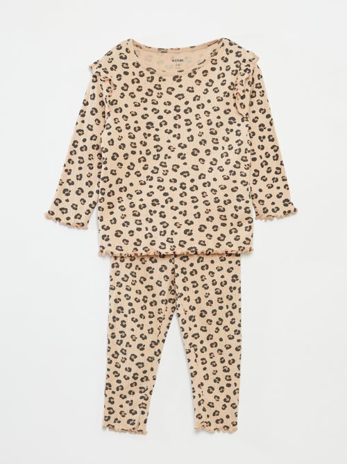 Conjunto de pijama comprido canelado - 2 peças - Kiabi