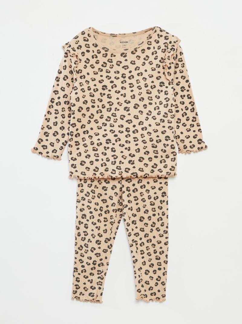 Conjunto de pijama comprido canelado - 2 peças Castanho - Kiabi