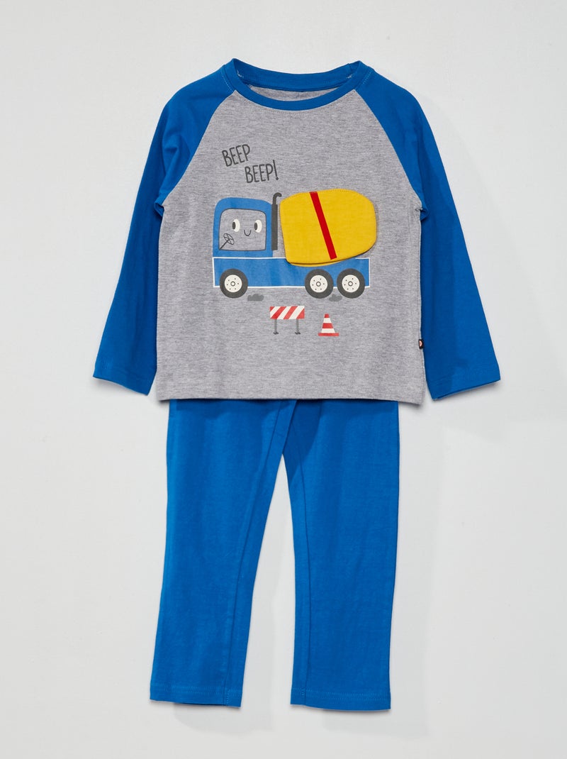Conjunto de pijama comprido Cinza/ Azul - Kiabi