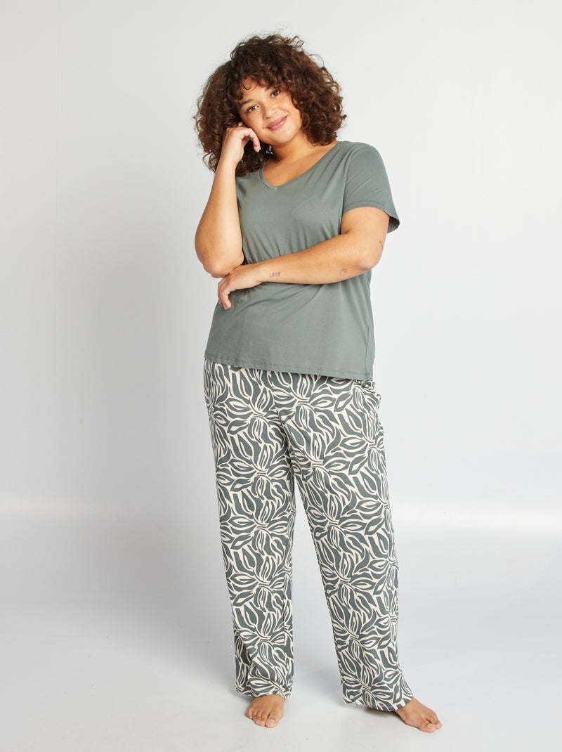 Conjunto de pijama comprido com t-shirt + calças - 2 peças BEGE - Kiabi