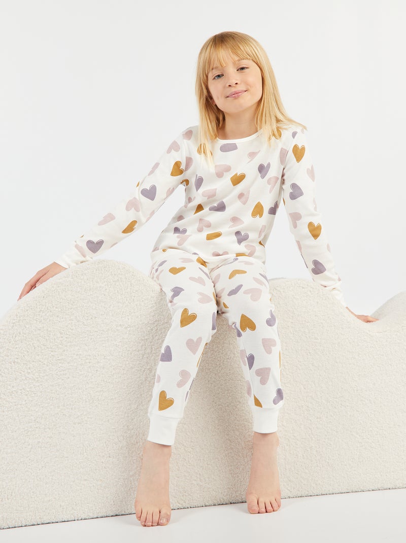 Conjunto de pijama comprido com t-shirt + calças - 2 peças BRANCO - Kiabi