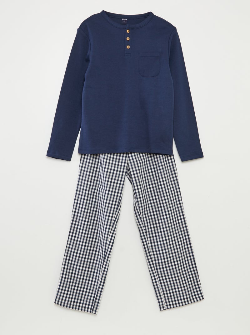 Conjunto de pijama comprido com t-shirt + calças de popelina - 2 peças AZUL - Kiabi