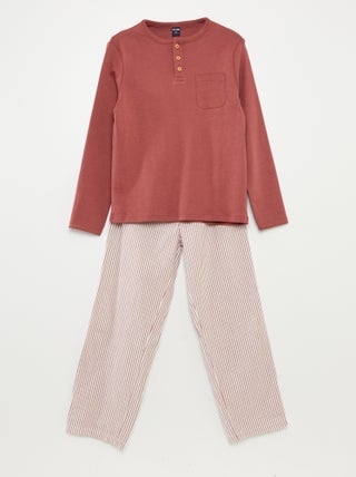 Conjunto de pijama comprido com t-shirt + calças de popelina - 2 peças