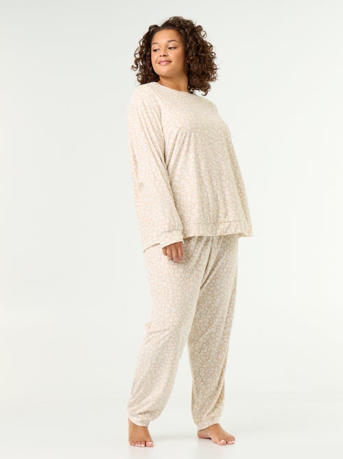 Conjunto de pijama comprido de 2 peças estampado em polar - Kiabi Conjunto de pijama comprido de 2 peças estampado em polar - Kiabi