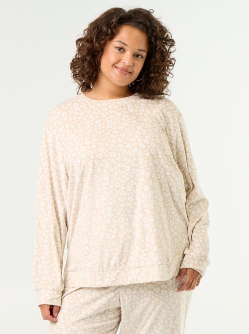 Conjunto de pijama comprido de 2 peças estampado em polar - Kiabi Conjunto de pijama comprido de 2 peças estampado em polar - Kiabi