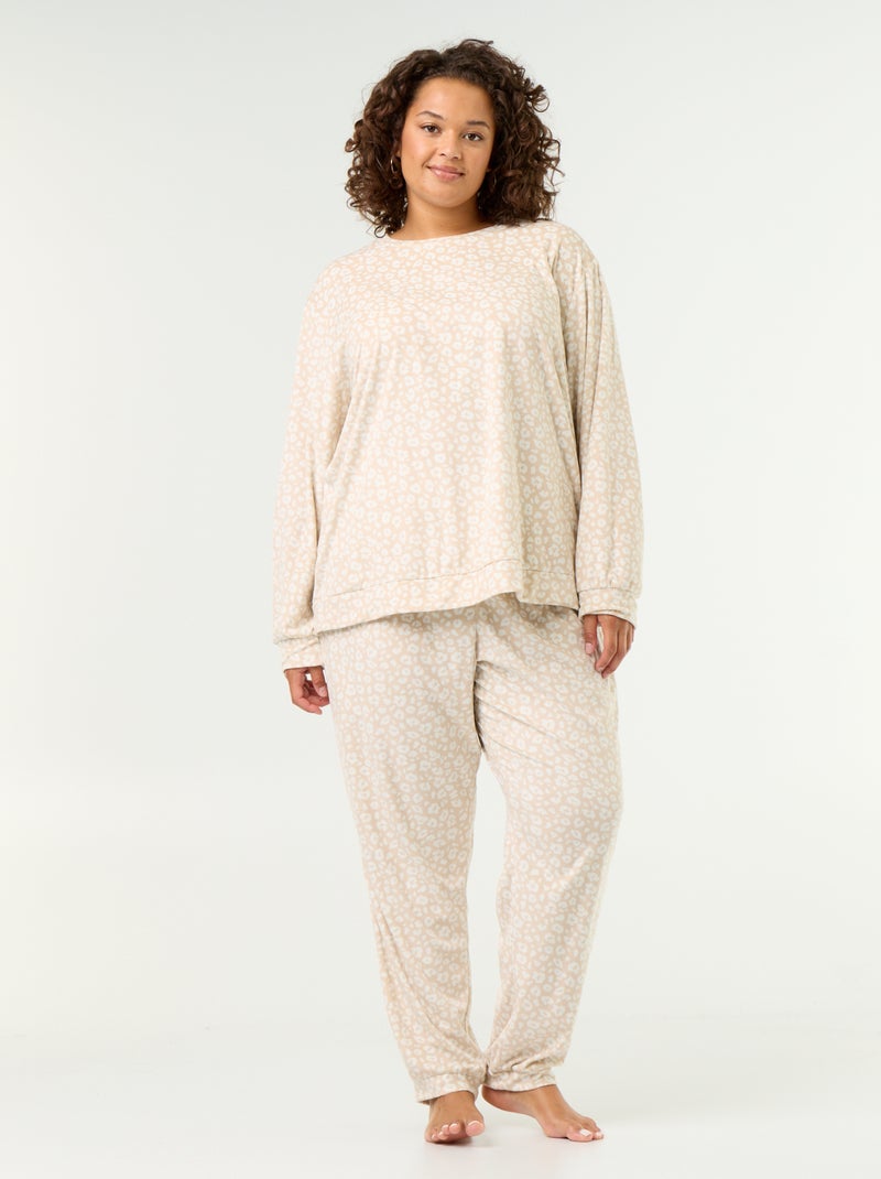Conjunto de pijama comprido de 2 peças estampado em polar Bege - Kiabi
