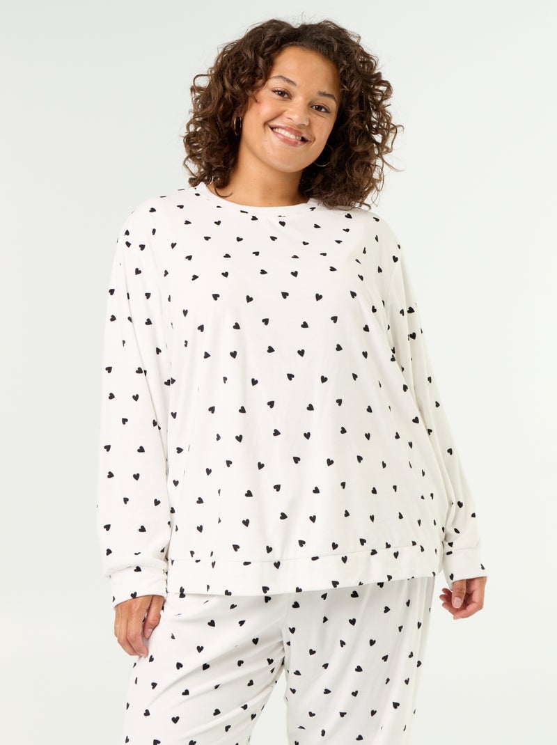 Conjunto de pijama comprido de 2 peças estampado em polar Branco - Kiabi