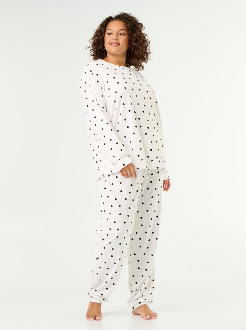 Conjunto de pijama comprido de 2 peças estampado em polar Branco - Kiabi