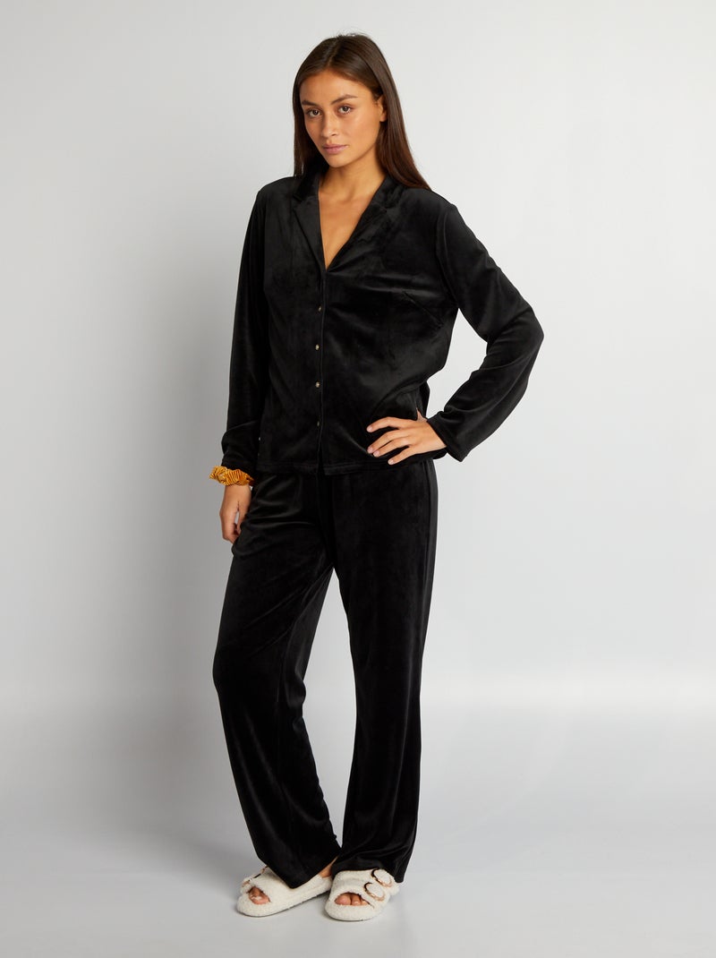 Conjunto de pijama comprido de veludo - 2 peças Preto - Kiabi