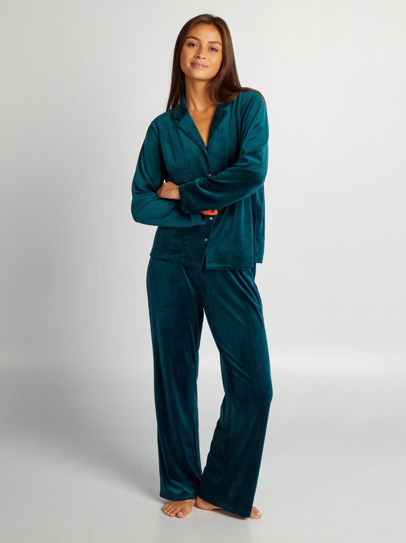 Conjunto de pijama comprido de veludo - 2 peças VERDE - Kiabi