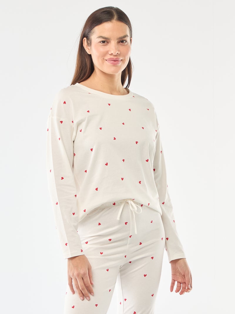 Conjunto de pijama comprido em algodão - 2 peças Branco - Kiabi