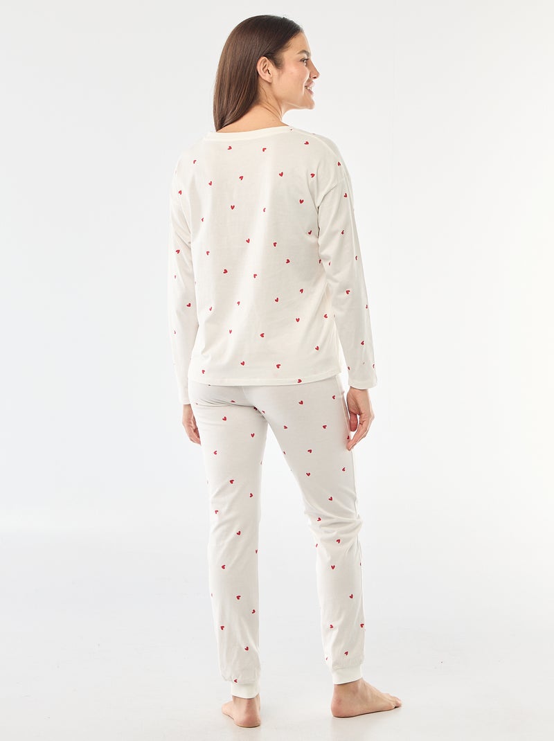 Conjunto de pijama comprido em algodão - 2 peças Branco - Kiabi