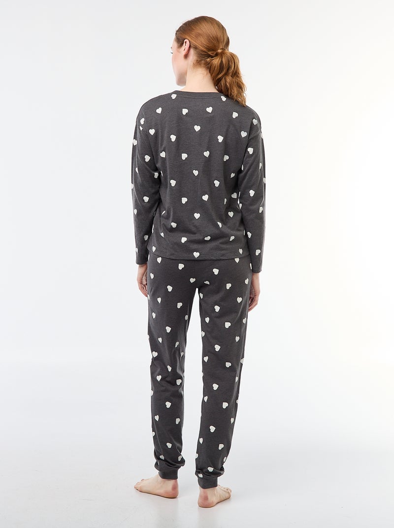 Conjunto de pijama comprido em algodão - 2 peças Cinza - Kiabi