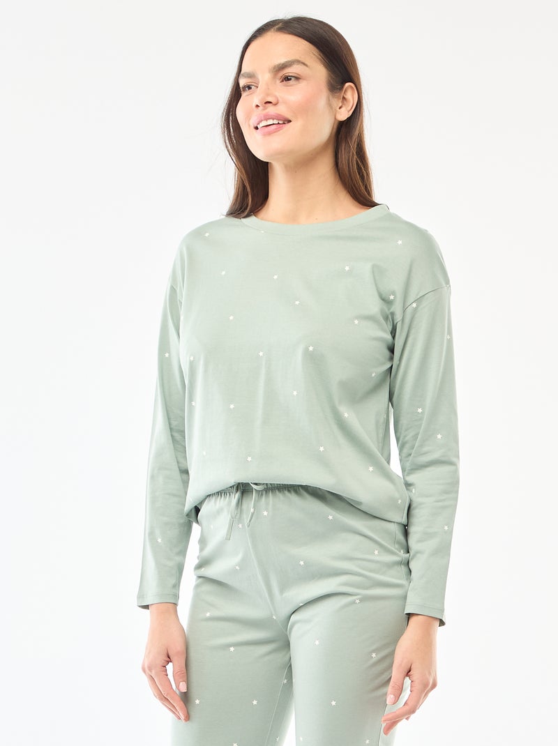 Conjunto de pijama comprido em algodão - 2 peças Verde - Kiabi