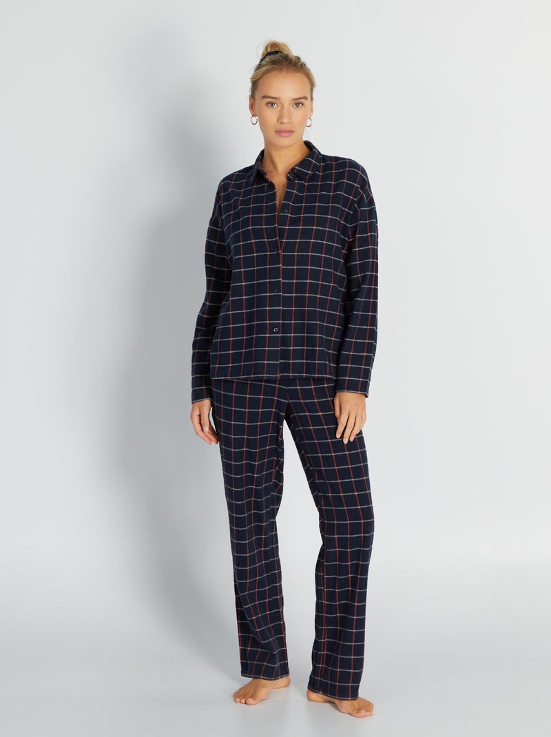 Conjunto de pijama comprido em flanela - 2 peças AZUL - Kiabi