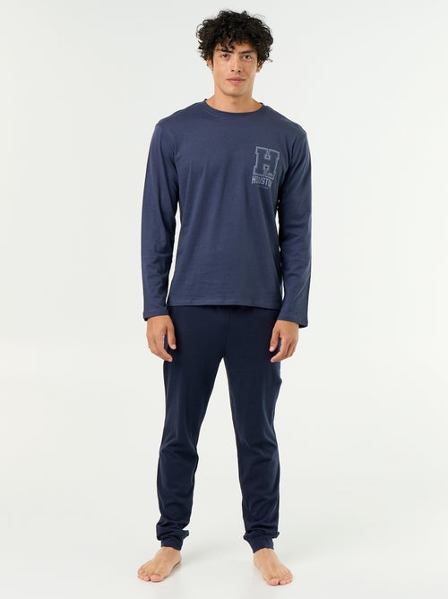 Conjunto de pijama comprido em jérsei - 2 peças - Kiabi Conjunto de pijama comprido em jérsei - 2 peças - Kiabi