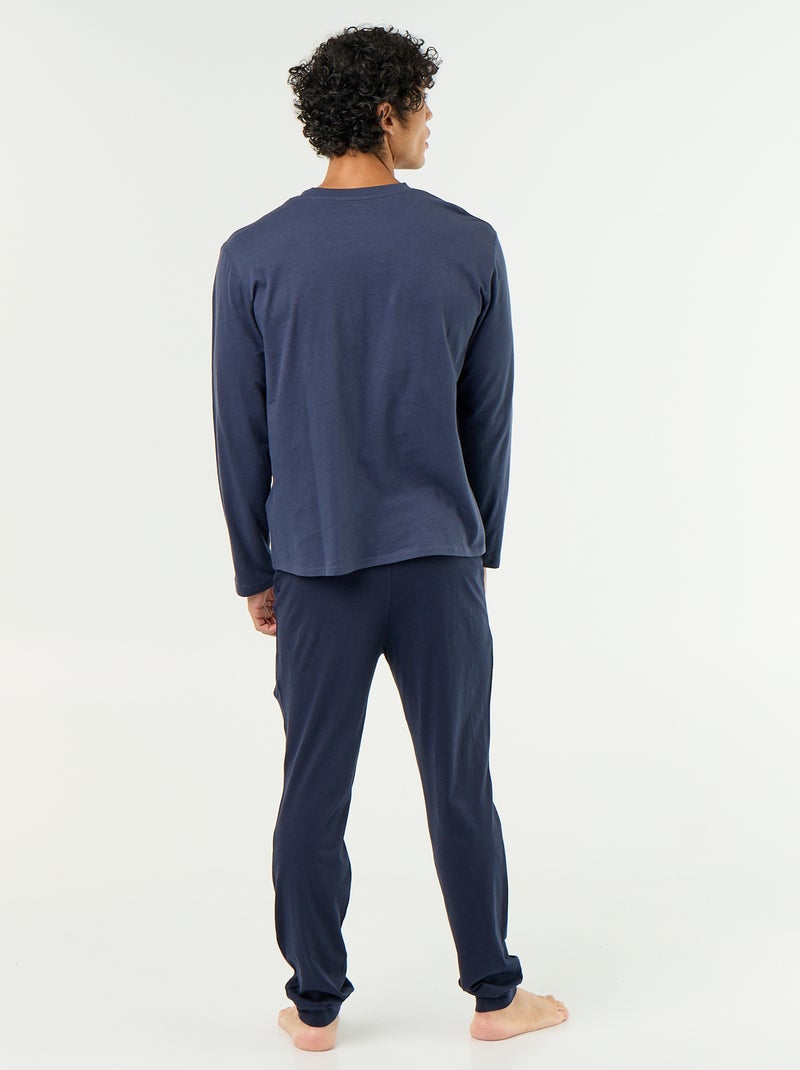 Conjunto de pijama comprido em jérsei - 2 peças Azul - Kiabi
