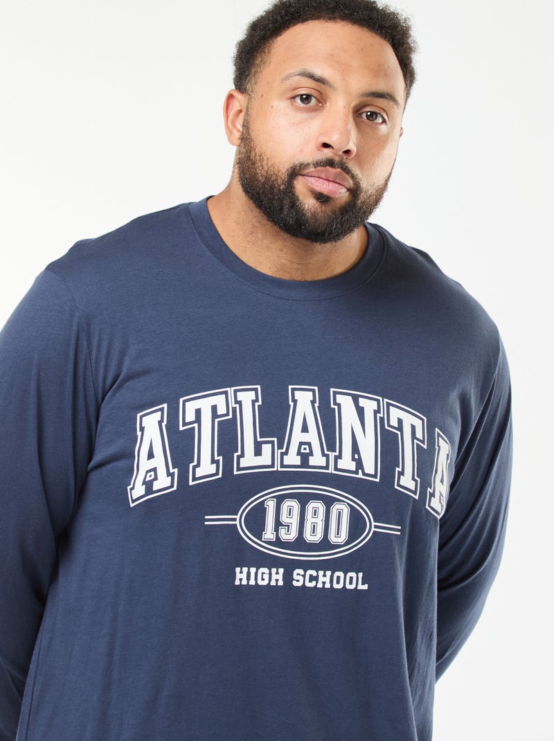 Conjunto de pijama comprido em jersey, t-shirt + calças - 2 peças Azul - Kiabi