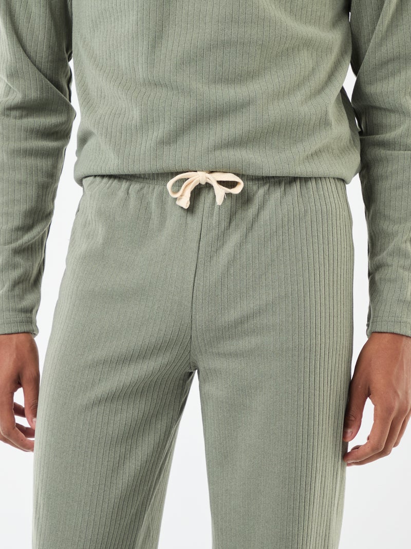 Conjunto de pijama comprido em malha - 2 peças Caqui - Kiabi