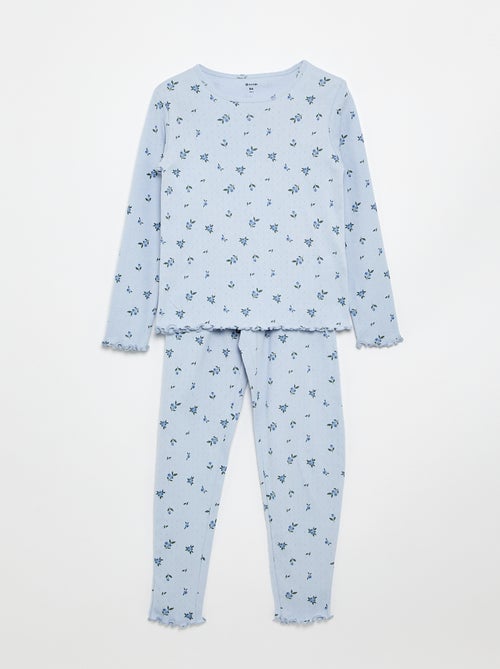Conjunto de pijama comprido em malha pointelle - 2 peças - Kiabi