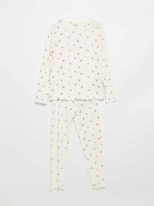 Conjunto de pijama comprido em malha pointelle - 2 peças - Kiabi