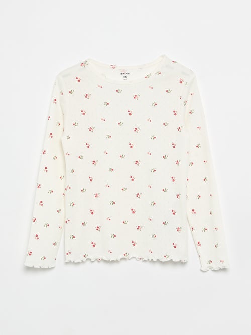 Conjunto de pijama comprido em malha pointelle - 2 peças - Kiabi