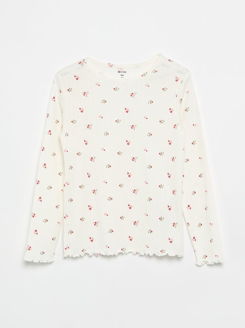 Conjunto de pijama comprido em malha pointelle - 2 peças Branco - Kiabi