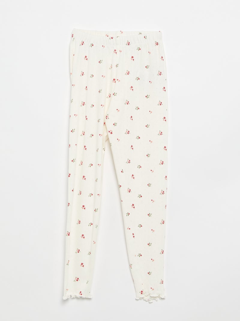 Conjunto de pijama comprido em malha pointelle - 2 peças Branco - Kiabi