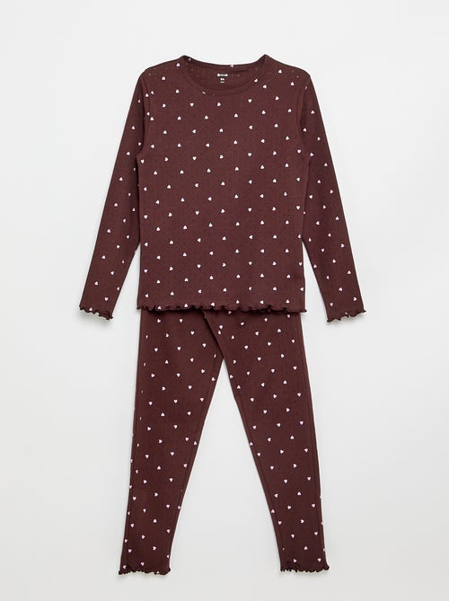 Conjunto de pijama comprido em malha pointelle - 2 peças - Kiabi