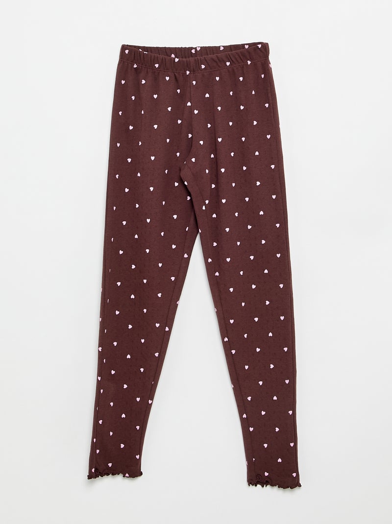 Conjunto de pijama comprido em malha pointelle - 2 peças Castanho - Kiabi