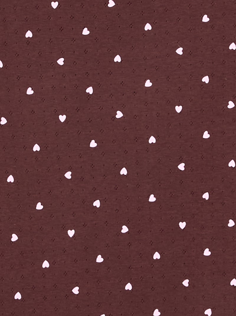 Conjunto de pijama comprido em malha pointelle - 2 peças Castanho - Kiabi