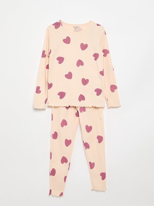Conjunto de pijama comprido em malha pointelle - 2 peças - Kiabi