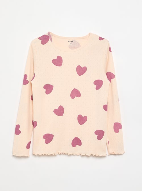 Conjunto de pijama comprido em malha pointelle - 2 peças - Kiabi