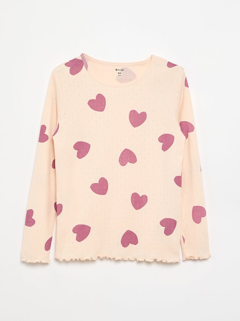 Conjunto de pijama comprido em malha pointelle - 2 peças Rosa - Kiabi
