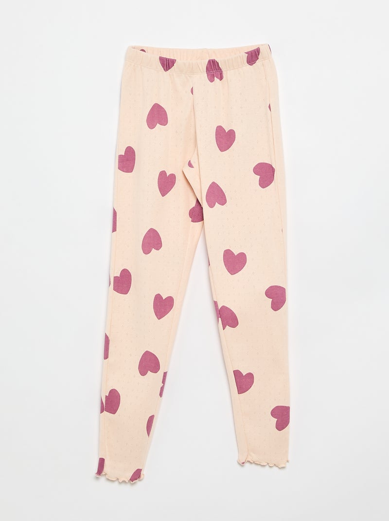 Conjunto de pijama comprido em malha pointelle - 2 peças Rosa - Kiabi