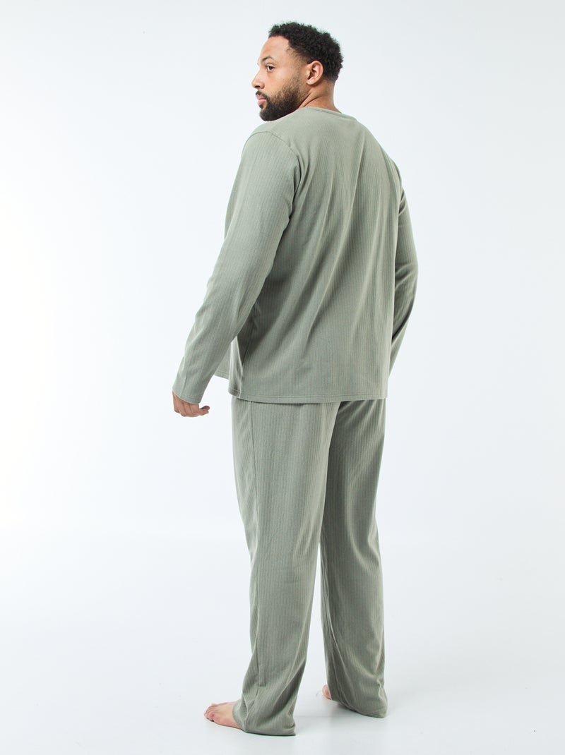 Conjunto de pijama comprido em malha ultra macia - 2 peças Caqui - Kiabi