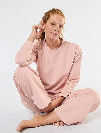 Conjunto de pijama comprido em malha waffle - 2 peças