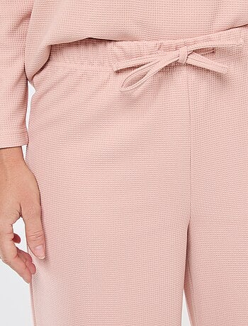 Conjunto de pijama comprido em malha waffle - 2 peças